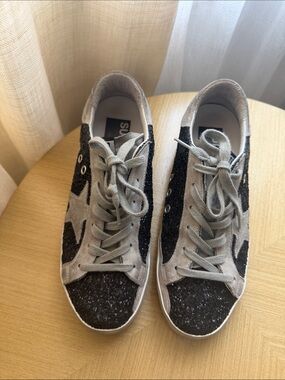Golden Goose Gray Suede & Black Glitter Low-Top Sneakers
